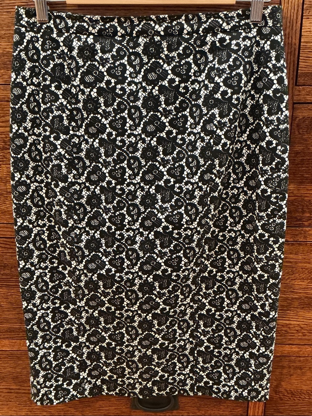 Pink Tartan Black & White Lace-Effect Pencil Skirt